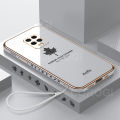 Maitus for Xiaomi Redmi Note 9S/Note 9 Pro Back Cover + Lanyard Luxury 6D Plating Stylish Maple Leaf Phone Case Soft Silicone Camera Lens Protection Square Frame Mobile Cases Pouch. 