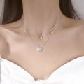 Delicate Crystal Butterfly Double Pendant Necklace. 