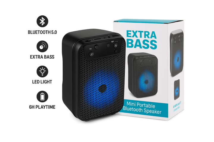 Mini Portable Bluetooth Speaker Wireless Stereo Bass – 5.0 Bluetooth ...