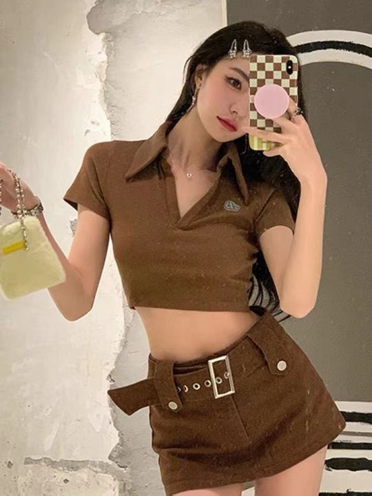 American%20Retro%20Hot%20Girl%20polo%20Collar%20Short%20Sleeve%20T%20T-shirt%20Women's%20Summer%20Niche%20Sweet%20and%20Spicy%20chic%20Short%20Slimming%20Tight%20Top%20-%20Image%205