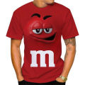 Funny M&M's Chocolate Bean Cartoon 3D Print T Shirt For Men Unisex Casual O-neck Short Sleeve T-shirt Fashion Children Loose Top. 