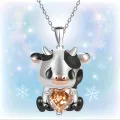 Cute Fashion Cute Cow Hugs Exquisite Heart Shape Crystal Pendant Necklace For Women Necklace Perfect Gift For Girls Ladies. 