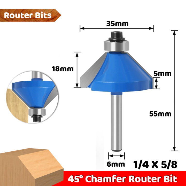 Router bit 45° chamfer woodworking Edge Forming Bevel bit 1/4X5/8