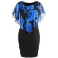 【WEJA】qie® Plus Size Elegant Office Lady Rose Flower Print Cape Bodycon Knee Length Dress. 