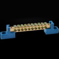 Terminal Block Blue Terminal Bus Bar 10 Positions Screw Brass Terminal Grounding Strip Bus Bar Block Pack of 5. 