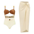 KOKKO Women1 Pieces Swimsuits With Matching Wrap Skirt Contrasting Color Spaghetti Straps Swim Top Mesh Cover Up. 