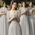 Bridesmaid Dress 2024 New Summer Fairy Elegant Bridesmaid Group Dress Sisters Dress Female Gray Slimming Slim Fit Girlfriends Clothes. 