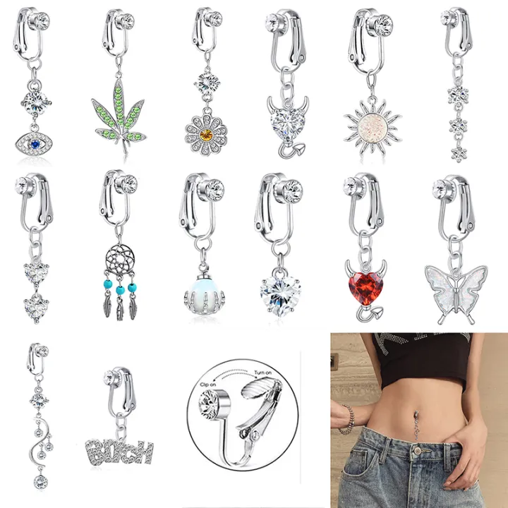 1Pc Fake Belly Button Ring Fake Clip On Belly Piercing Non Piercing Navel Ring Mystic
