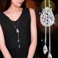 Shifa shop tulip hanging crystal blue wash fashion unique empty pendant sweater necklace silver chain long necklace women. 