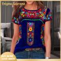 Enigma- Women T-shirt Quick Drying Vintage Boho Ethnic Floral Print Tee Shirt. 