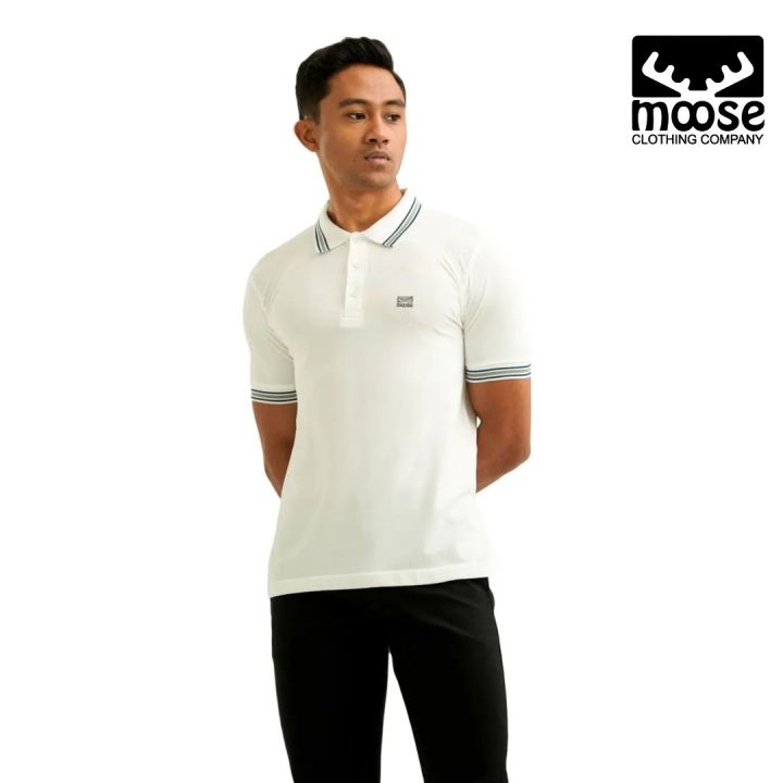 Moose Men’s Solid Seamless Polo T-Shirt - Snow White