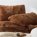 3 In 1 Fur Bed Sheet Set / Faux Fur Shaggy Comfortable Blanket (Without Padding) Home Decor Luxury Bedding Set Throw Rug Brown Color. 