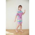 Yfashion 2pcs Girls Unicorn Swimsuit Cartoon Printing One Piece Short Sleeve Swimsuit Swimming Cap color. 