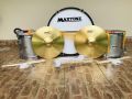 Maxtone School Marching Band Instruments Full Set 24'' Bass Drum, 2pcs 14'' Side Drum, 14'' Cymbal pair, 60'' Leader Mace Silver Colour maxtone 24 inch bass drum 14 inch side drum 14 inch maxtone cymbal 60 inch 5 feet leader mace. 