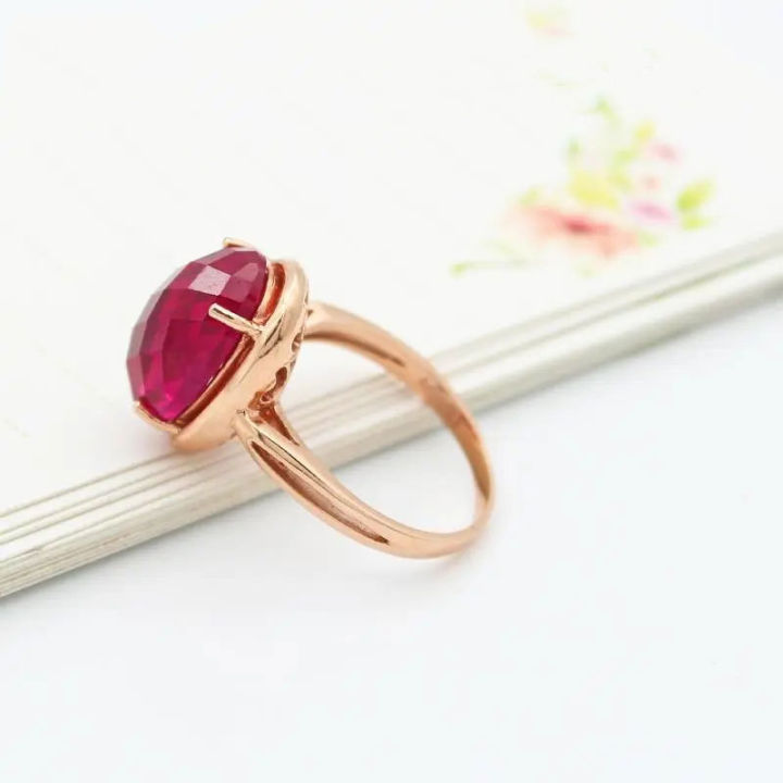 Must-have】Xingfu Ao Russian 585 Zijin Pure 14K Color Gold Set Red Stone ...