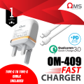 OMS PD / QC Fast charger Dual Fast Charging Ports Wall Adapter Dual USB Quick Charger Adapter Portable Wall Charger. 