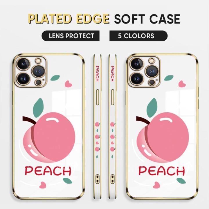 Luxury 6D Plating Case for iPhone X Phone Cases Cartoon Simple Peach Side Print Soft Silicone Square Back Cover