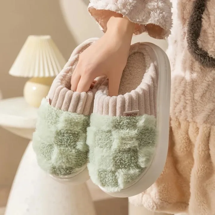 Plaid%20Cotton%20slippers%20Soft%20Plush%20Plaid%20slippers%20Winter%20slippers%20for%20Home%20Indoor%20Couples%20Winter%20Men%20Women%20-%20Image%204
