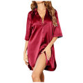 Plus Size Satin Sleepwear Women Ladies Night Dress Lingerie Nighties V-neck Button Sleep Tops Shirts Loose Nightgown Pijama. 