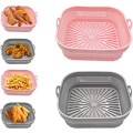 2Piece Air Fryer Silicone Liners Square Reusable Air Fryer Liners Foldable Pink and Grey. 