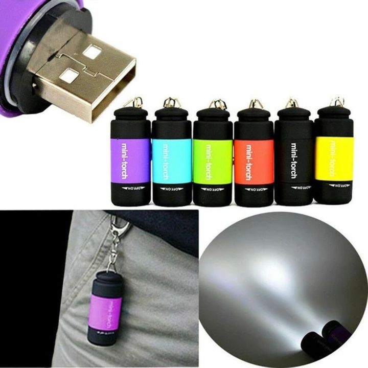 LOUISIS Rechargeable Portable USB Charger Camping Torch Lamp Mini Lamp LED Light Keychain Flashlight Keychain USB Mini Torch Keychain Pocket Torch