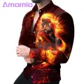Comfo ble Fabric Shirt Men's 3d Animal Print Stand Collar Business Shirt Slim Fit Breathable Mid Length Top Men Shirt. 
