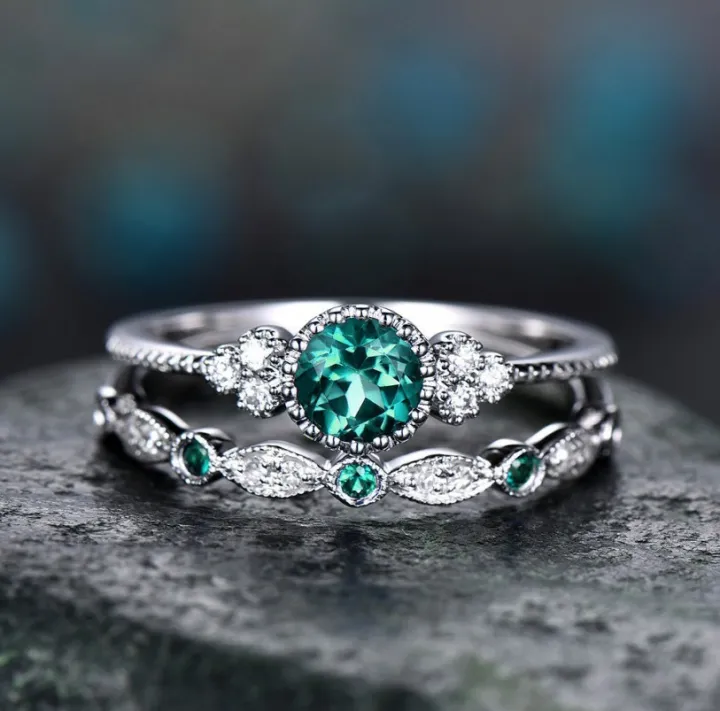 rings%20for%20girls%20Wish%20New%20Rings%20Fashion%20Zirconia%20Rings%20for%20Women%20Set%20of%20two%20micro-set%20emerald%20ring%20ornaments%20-%20Image%202