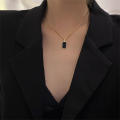 Long Women Black Pendant Gold Exquisite Rectangular Minimalist Necklace. 