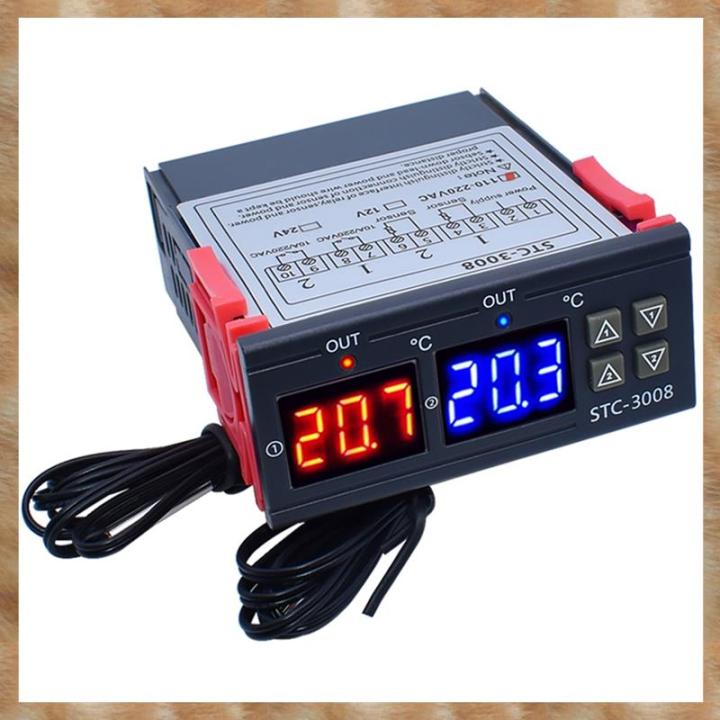 Dual Digital STC-3008 Temperature Controller Two Relay Output Thermostat Heater with Probe Temperature Controller