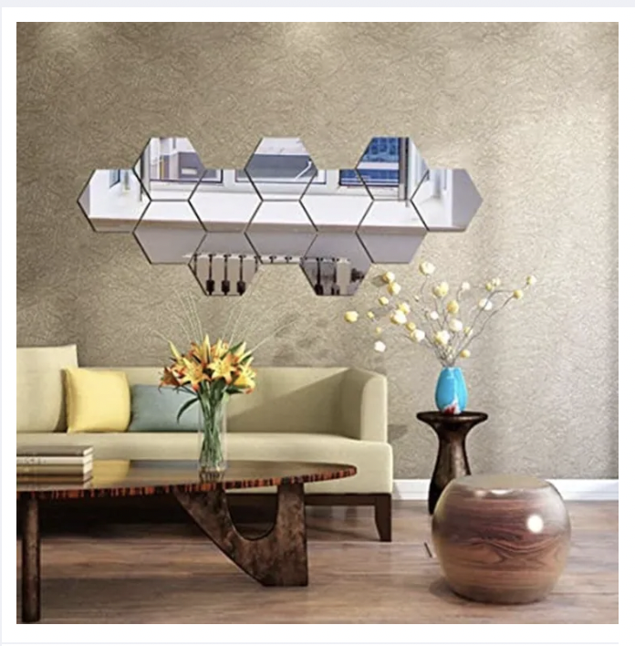 12PCs Silver Color Hexagonal Diy 3D Mirror Wall Stickers Daraz.lk