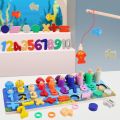 Children's Wooden Learning Counting Montessori Pairing Numbers Shapes Pairing Early Education Teaching Aids Math Fishing Toys. 
