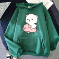Peach and Goma Are Riding A Pig Hoodie Women Harajuku Cute Kawaii Cat Hoodies Unisex Autumn Winter Graphic Pullovers Sweatshirts. 