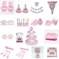 Girl Birthday Party Pink Unicorn Paper Plate Cup Napkin Disposable Tableware Sets Baby Shower 1st First Birthday Party Supplies. 