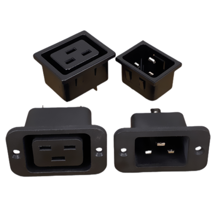 Black 16a 250v Iec-C19/c20 Panel Mount Adaptor Plug Connector Socket ...