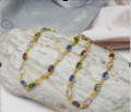 Gold plated Ladies 18/24 Inch Chain With Multi Colored Oval Stone chain for women. 