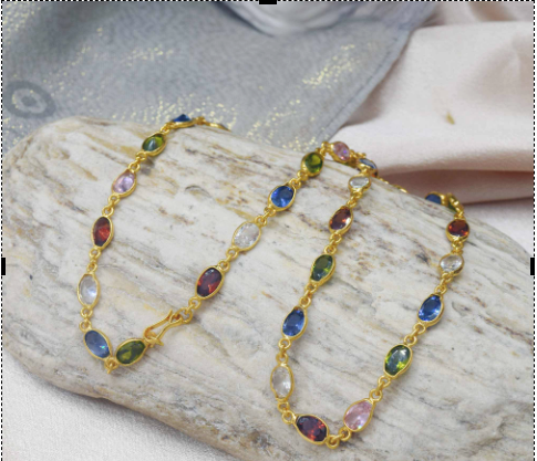 Gold%20plated%20Ladies%2018/24%20Inch%20Chain%20With%20Multi%20Colored%20Oval%20Stone%20chain%20for%20women%20-%20Image%203