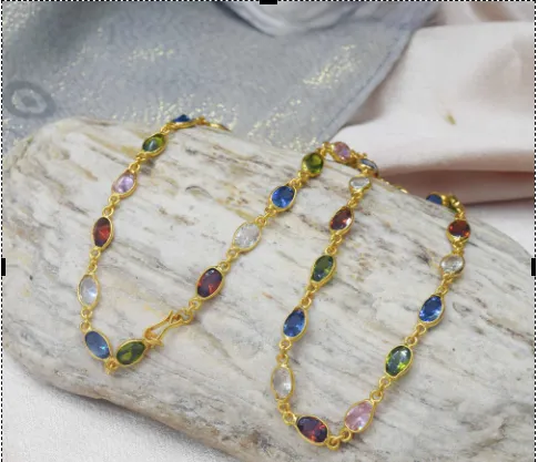 Gold%20plated%20Ladies%2018/24%20Inch%20Chain%20With%20Multi%20Colored%20Oval%20Stone%20chain%20for%20women%20-%20Image%203