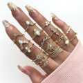 17Pcs/Set Women Rhinestone Inlaid Flower Finger Ring For Girls Party Jewelry. 