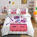 NEW Sweety Girl Cosmetic Printing Queen Duvet Cover Set Lipstick Mascara King Size Bedding Sets 2/3 Pcs with Pillowcase Pink MakeupShipping Bags. 
