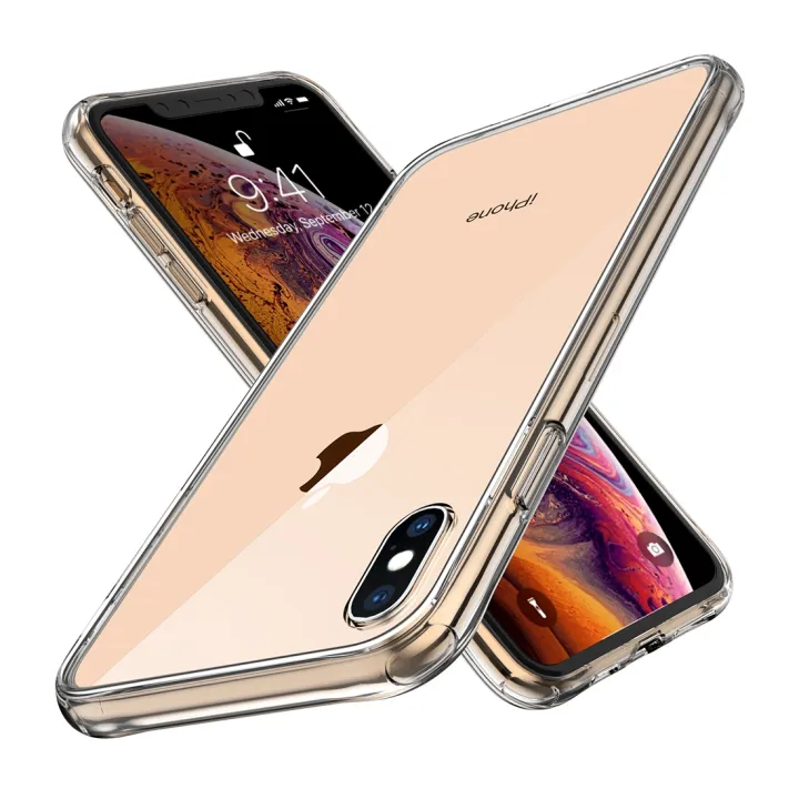 For iPhone X / XS Transparent Tempered Glass Shockproof Back Case