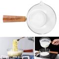 Nullmul Glass Milk Pot with Wooden Handle 400Ml Cooking Pot for Salad Noodles Gas Stove Cookware. 