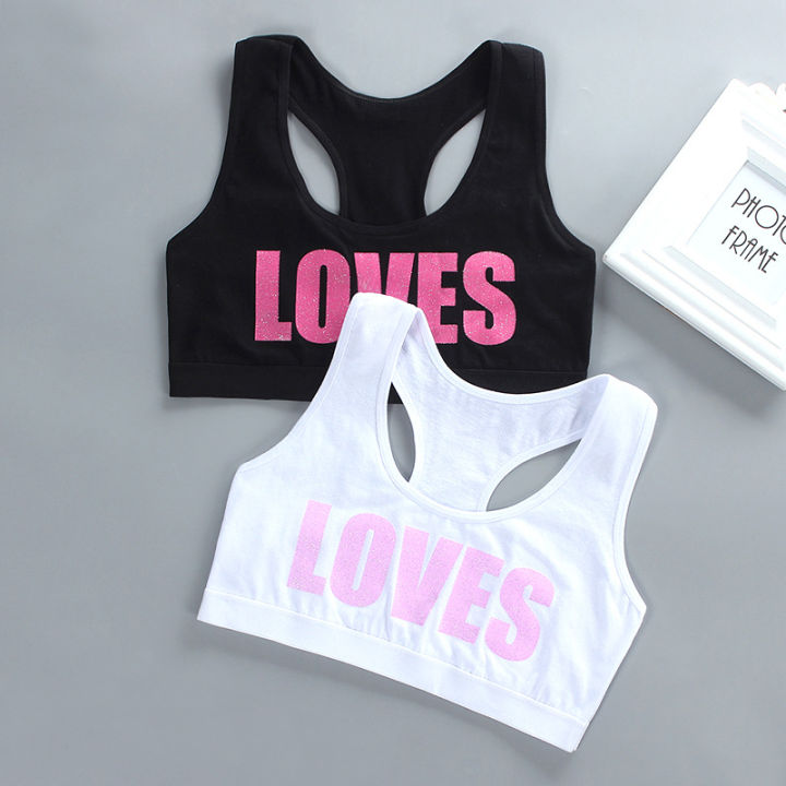 Black/White Kids Bra For Girls Letters Love Printed Teen Girl Training Bras Puberty Underwear Adolescent Vest Children Tank Tops