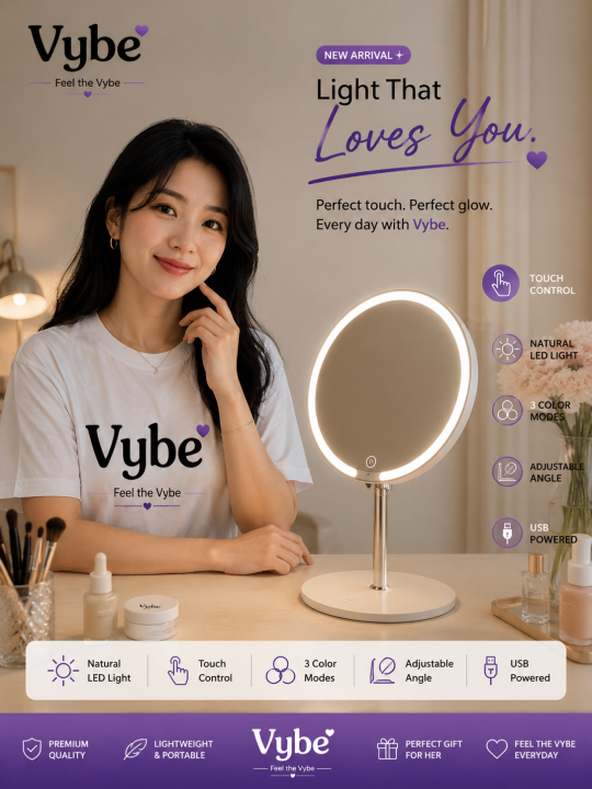 Vanity Makeup Mirror with Lights, Adjustable Brightness, 3 Colors LEDs, Flexible Multi-Angle for Makeup