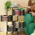 4 Tier Kitchen Storage Shelf Rotating Fruit and Vegetable Basket Shelf Rotatable Rack Floor Living Room Movable Household Shelf. 
