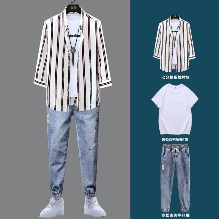 Men's Casual Sports Suit Men's Suit Matching Handsome Trendy Summer2023New Fashion Boys' Clothes
