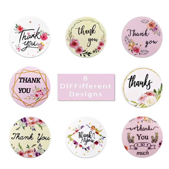 500pcs/roll round floral thank you stickers for package seal labels ...