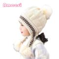 Kids Beanie Hat with Faux Fur Balls Cozy Winter Kids Beanie Hat with Three Pompoms Warm Ear Protection for Boys Girls 2-7t Trendy Knitted Hat for Children Baby Accessories Babies Fleece-lined Hat. 