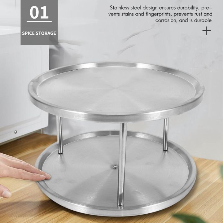 Spice Rack Stainless Steel Tray 360 Degree Turntable Rotating 2 Stand ...