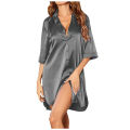 Plus Size Satin Sleepwear Women Ladies Night Dress Lingerie Nighties V-neck Button Sleep Tops Shirts Loose Nightgown Pijama. 