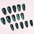JIA-881 24pcs Blue Green Cat Eyes False Nails for Women Glossy Manicure. 